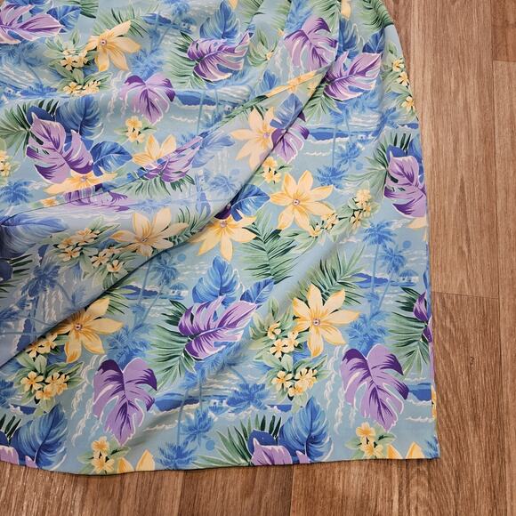 Vtg Dress Floral Wrap Skirt Women 12 Mini Blue Tropical Beach Cottage Boho Retro - Picture 2 of 9